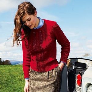 Women's Red Cable Knit Sweater